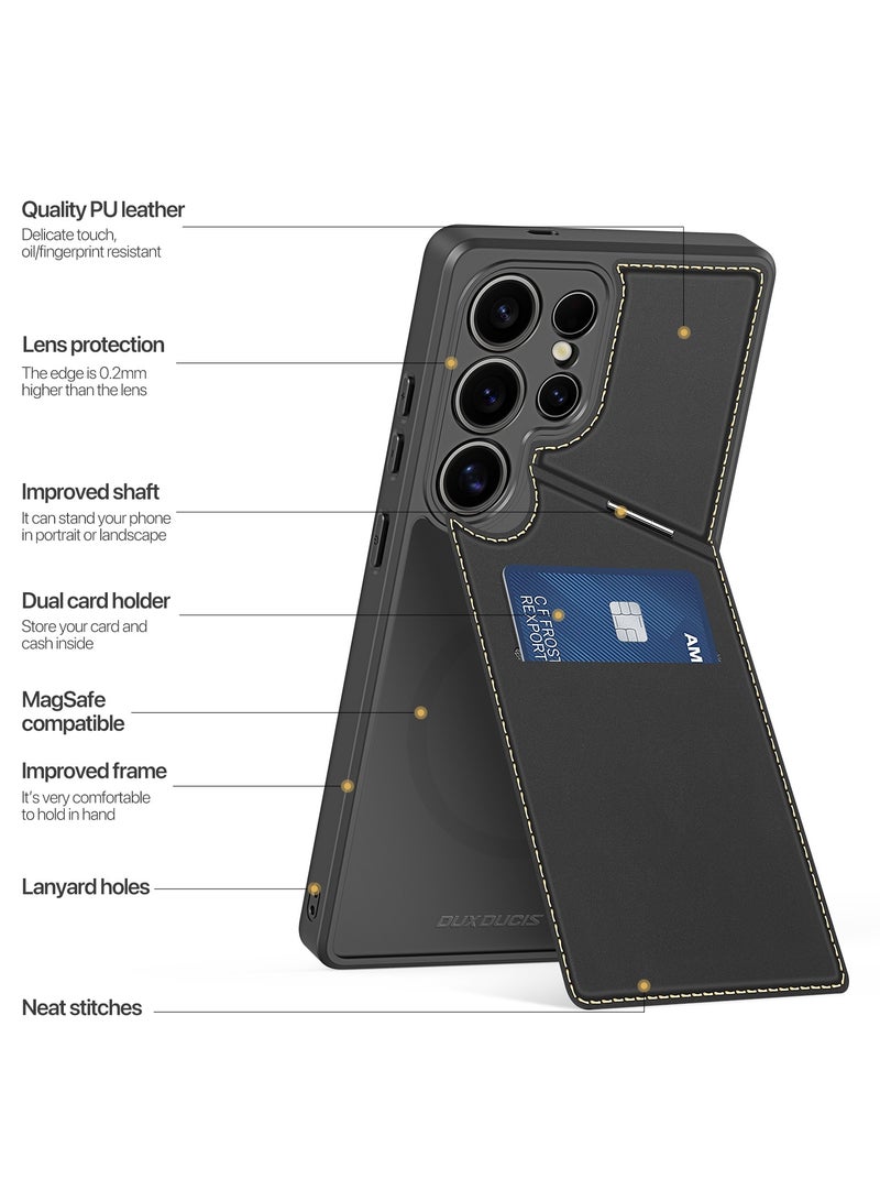 DUX DUCIS Rafi II Series Case for Samsung Galaxy S25 Ultra Case Wallet with Kickstand and Credit Card Holder Compatible with MagSafe Leather Heavy Duty Protective Case Cover (Black) - Image 3