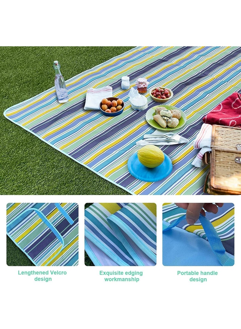 Picnic Mat Picnic Blanket Waterproof Beach Rug 150cm*200cm Picnic Mat Washable Lightweight with Handle Blue Strips Checkered for Hiking Travelling Outdoor Camping,Parks - Image 3