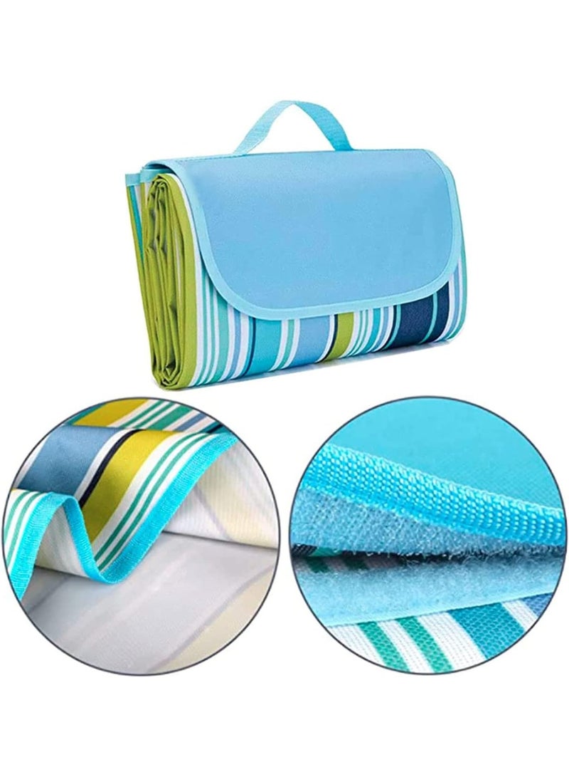 Picnic Mat Picnic Blanket Waterproof Beach Rug 150cm*200cm Picnic Mat Washable Lightweight with Handle Blue Strips Checkered for Hiking Travelling Outdoor Camping,Parks - Image 1