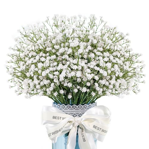 Der Rose 12Pcs Babys Breath Artificial Flowers White Fake Babies Breath Gypsophila Bulk Real Touch Faux Babys Breath Flowers DIY for Wedding Centerpieces Floral Arrangements Home Party Decoration - Image 1