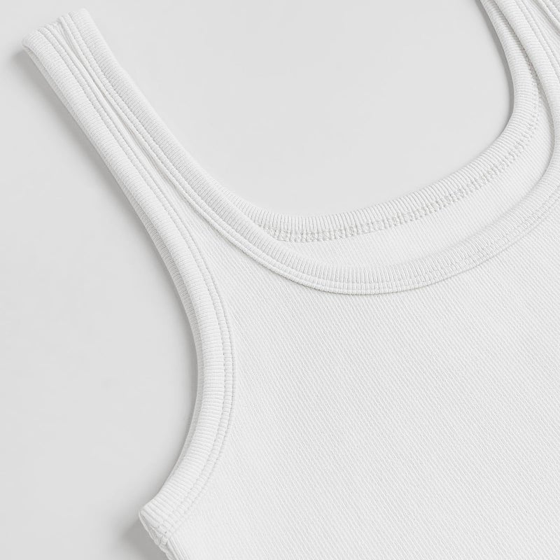 eQFeast Women's Sleeveless Crop Top Cotton Basic Scoop Neck Tank Tops, Ribbed Casual Summer Cropped Shirt for Women White - Image 3