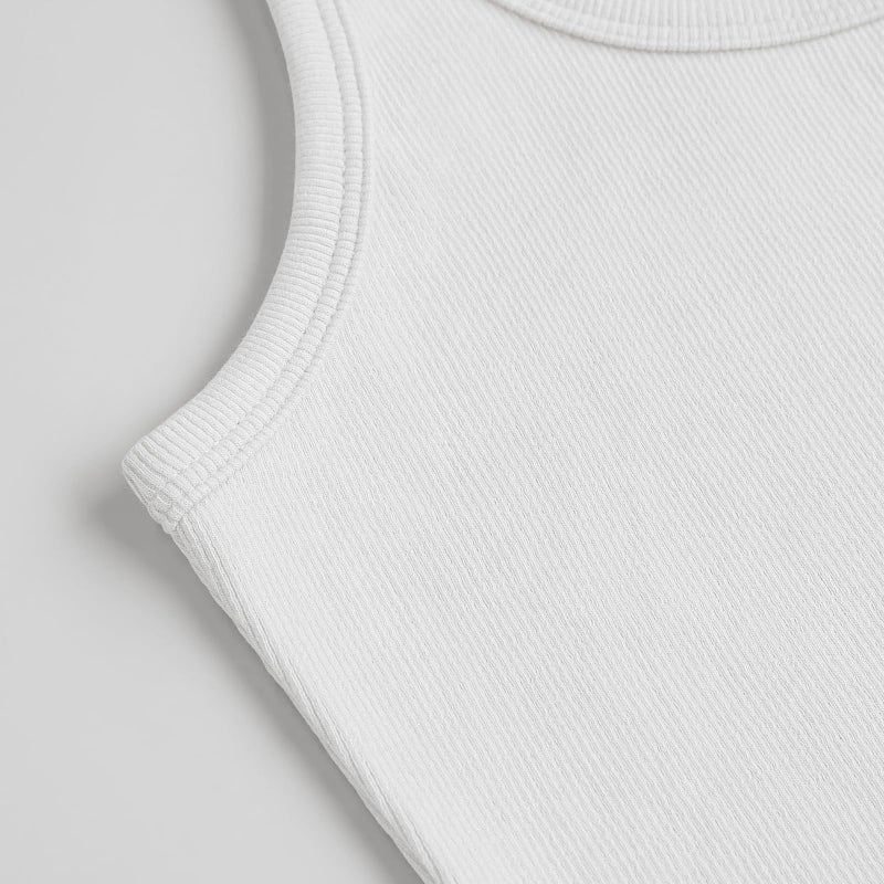eQFeast Women's Sleeveless Crop Top Cotton Basic Scoop Neck Tank Tops, Ribbed Casual Summer Cropped Shirt for Women White - Image 4