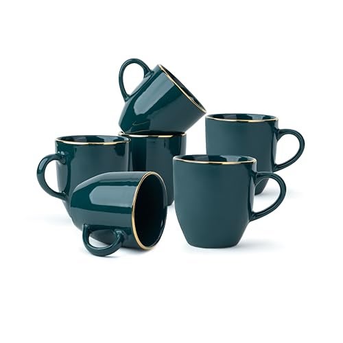 Shay Ceramic Coffee Mug Set, Set of 6, 300ml, Teal Gold | Medium Mug | Glossy Finish | Porcelain Coffee Cup Set | Ceramic Cup (Teal Gold Milk Mug, Set of 6) - Image 1