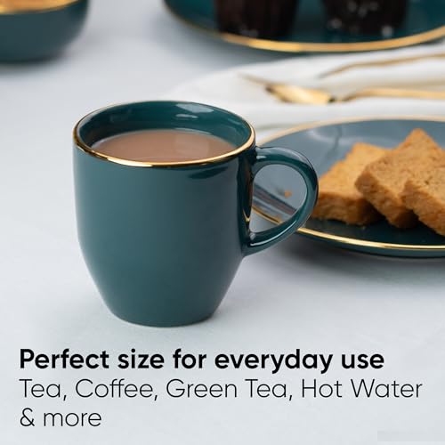 Shay Ceramic Coffee Mug Set, Set of 6, 300ml, Teal Gold | Medium Mug | Glossy Finish | Porcelain Coffee Cup Set | Ceramic Cup (Teal Gold Milk Mug, Set of 6) - Image 5