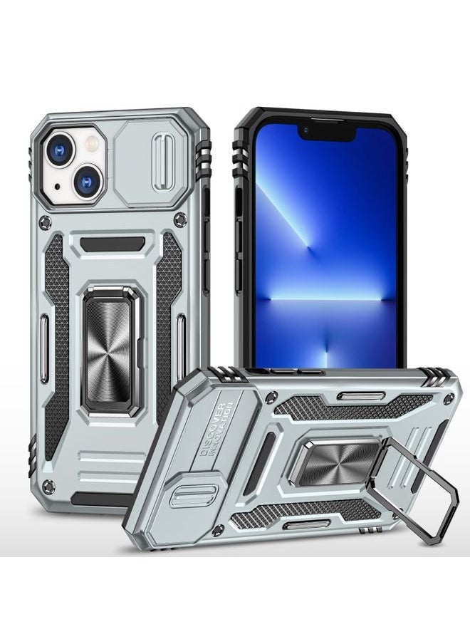 Generic Case Cover For iPhone 13 Armor PC + TPU Camera Shield Phone Case Grey 