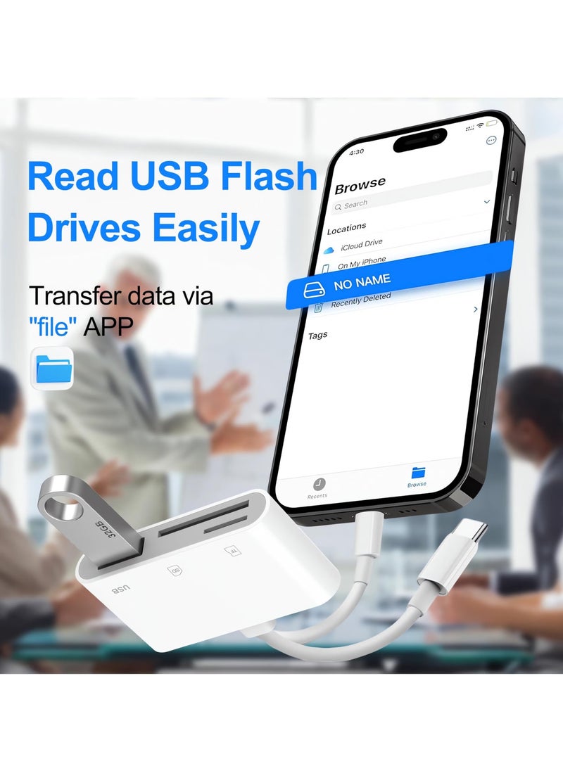 SD Card Reader for iPhone, iPad, USB C and Lightning Dual Port SD Card Adapter, Memory Card Reader for Camera Adapter, Support SD, Micro SD, USB 3.0, No App Driver Required