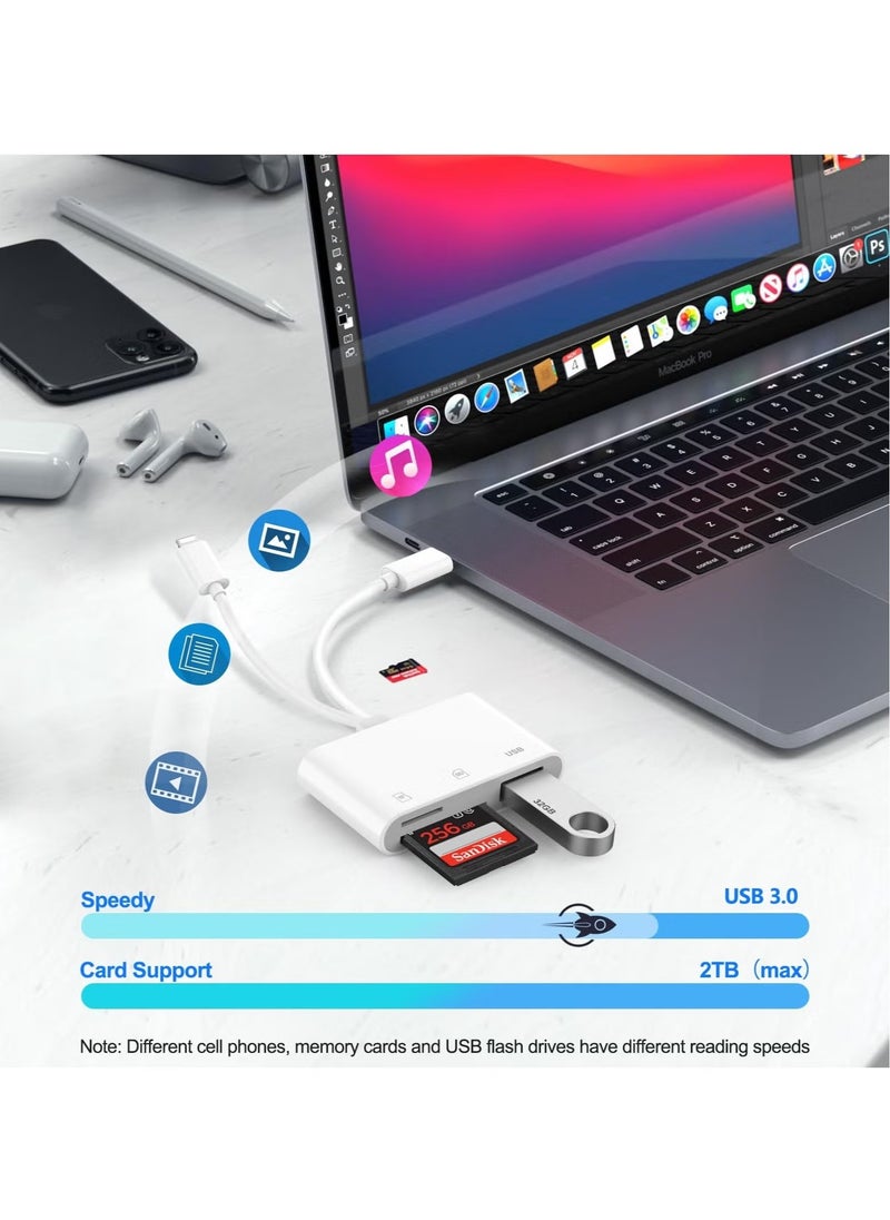 SD Card Reader for iPhone, iPad, USB C and Lightning Dual Port SD Card Adapter, Memory Card Reader for Camera Adapter, Support SD, Micro SD, USB 3.0, No App Driver Required