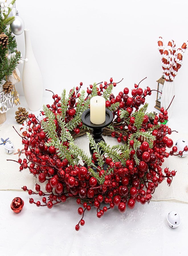 Yawwind 20 Inches Red Christmas Wreaths Farmhouse Christmas Wreaths for Front Door Classic Red Berry Wreath Winter Holiday Wreath with Fir Pine Needle for Doors Window Indoors Porches Outside - Image 4