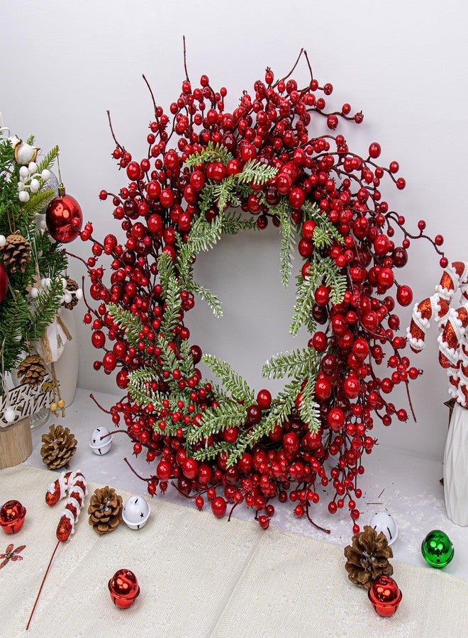 Yawwind 20 Inches Red Christmas Wreaths Farmhouse Christmas Wreaths for Front Door Classic Red Berry Wreath Winter Holiday Wreath with Fir Pine Needle for Doors Window Indoors Porches Outside - Image 5
