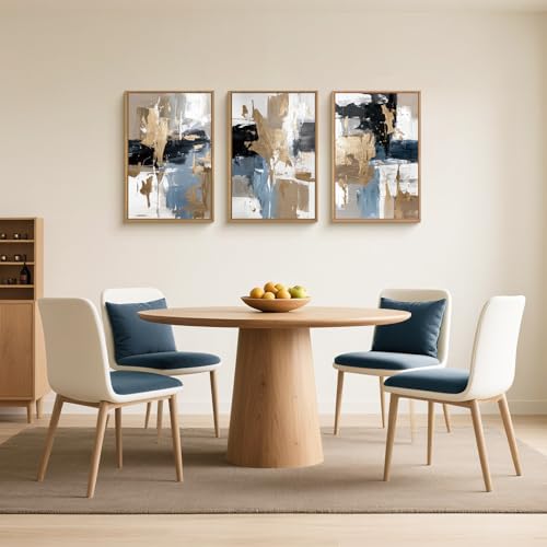 KAIRNE Blue Abstract Neutral Wall Art Set of 3, Modern Minimalist Framed Canvas Art, Textured Watercolor Wall Decor,Gold, Brown, Gray Tan, Black for Living Room, Bedroom, Office 16x24 Inch - Image 4