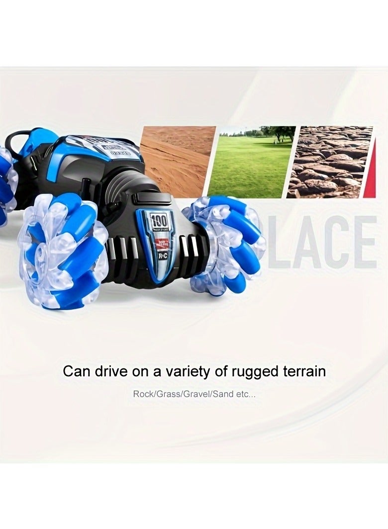 Loquat 4Wd 2.4Ghz Stunt RC Car With Off Road Tires, Remote Control Car With Gesture Control Band, Transforming Toy With LED Lights Spin 360 Degrees Blue - Image 5