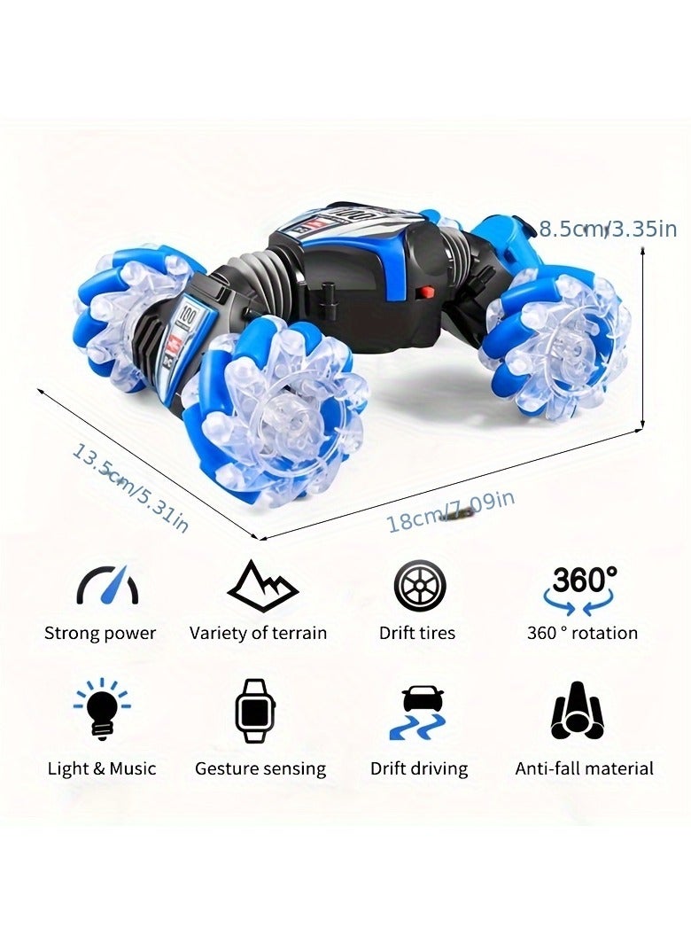 Loquat 4Wd 2.4Ghz Stunt RC Car With Off Road Tires, Remote Control Car With Gesture Control Band, Transforming Toy With LED Lights Spin 360 Degrees Blue - Image 4