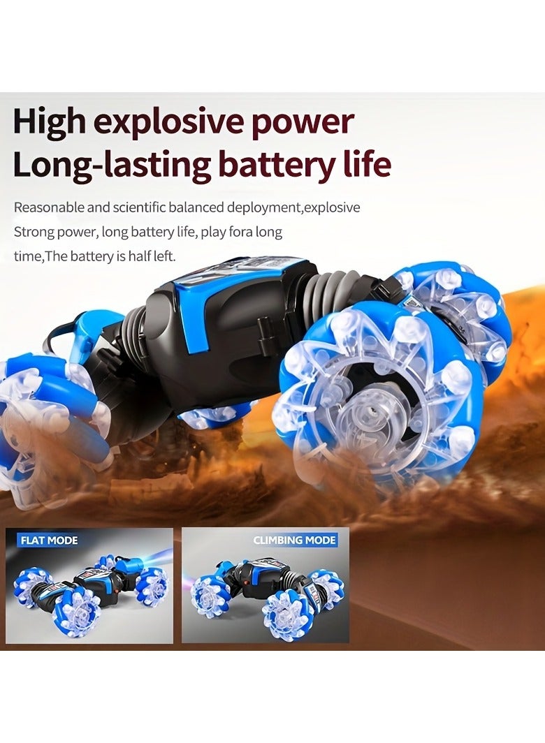 Loquat 4Wd 2.4Ghz Stunt RC Car With Off Road Tires, Remote Control Car With Gesture Control Band, Transforming Toy With LED Lights Spin 360 Degrees Blue - Image 2
