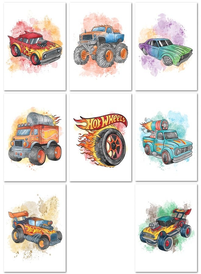 Nistio® Crazy Cars Posters for Kids Room Decor, Wheels Wall Art, Racing Car Posters for Boys Bedroom, Vibrant Car Art for Playroom Decor, Unframed Set of 8 (8x10) - Image 1