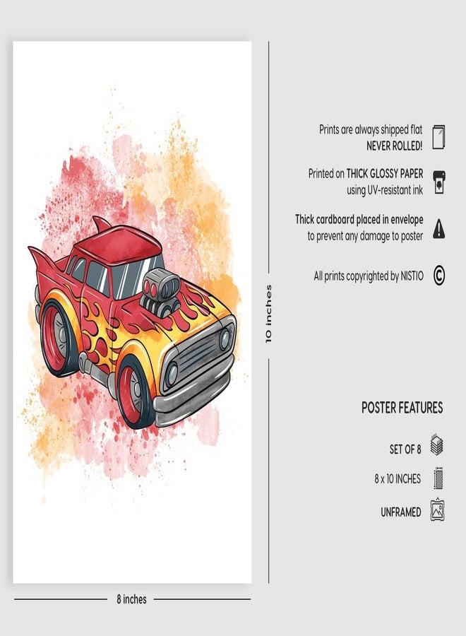 Nistio® Crazy Cars Posters for Kids Room Decor, Wheels Wall Art, Racing Car Posters for Boys Bedroom, Vibrant Car Art for Playroom Decor, Unframed Set of 8 (8x10) - Image 2