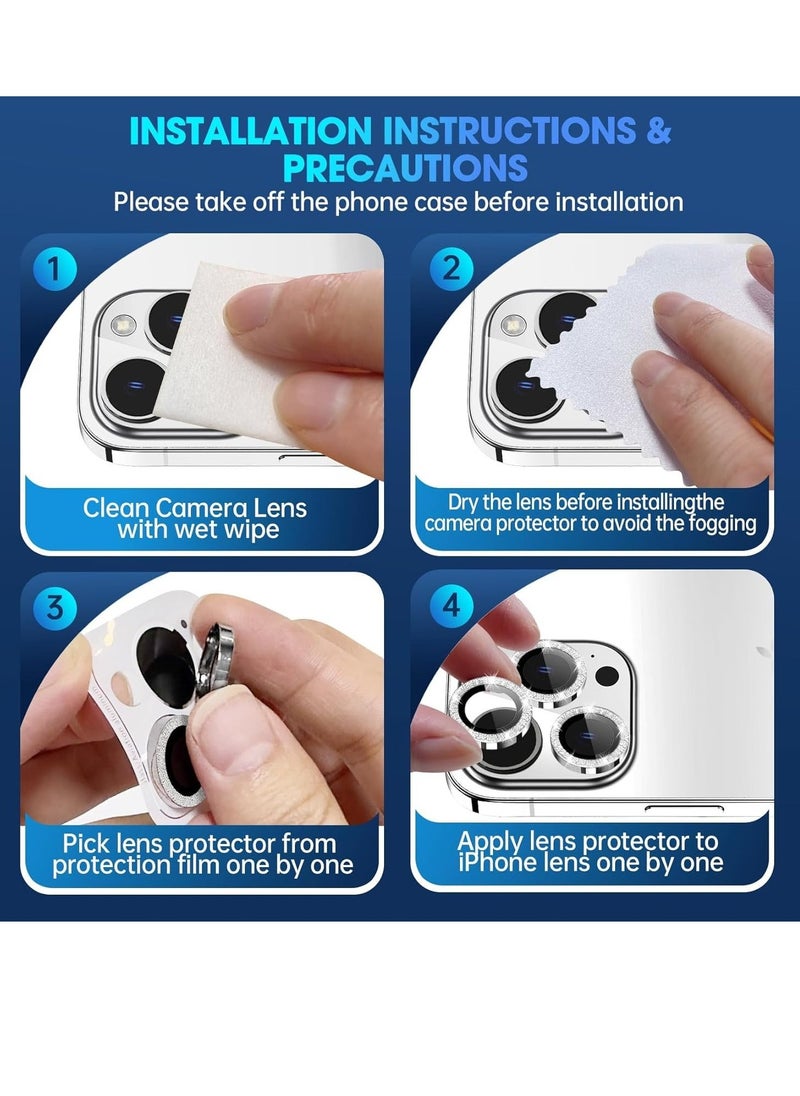 Raxoom iPhone 15 Pro - iPhone 15 Pro Max Camera Lens Protector, 9H Tempered Glass Camera Cover Screen Protector Metal Individual Ring for iPhone 15 Pro 6.1 inch iPhone 15 Pro Max 6.7 inch[Glitter] (White Tit - Image 5