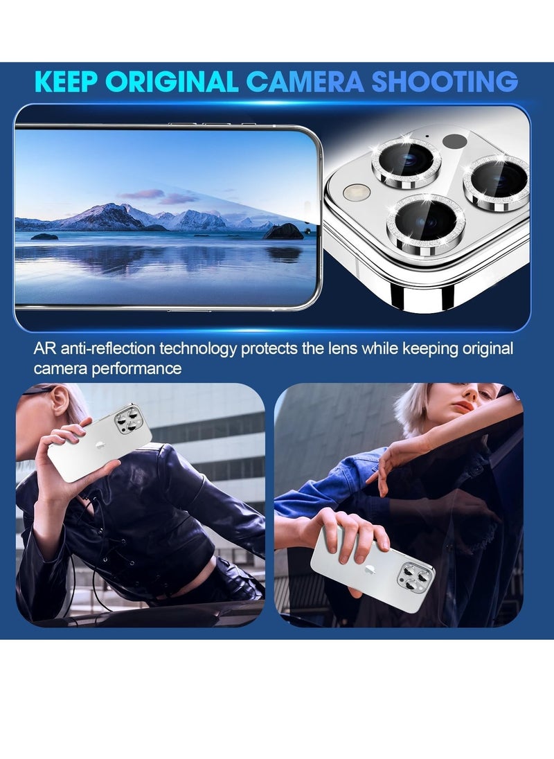 Raxoom iPhone 15 Pro - iPhone 15 Pro Max Camera Lens Protector, 9H Tempered Glass Camera Cover Screen Protector Metal Individual Ring for iPhone 15 Pro 6.1 inch iPhone 15 Pro Max 6.7 inch[Glitter] (White Tit - Image 4