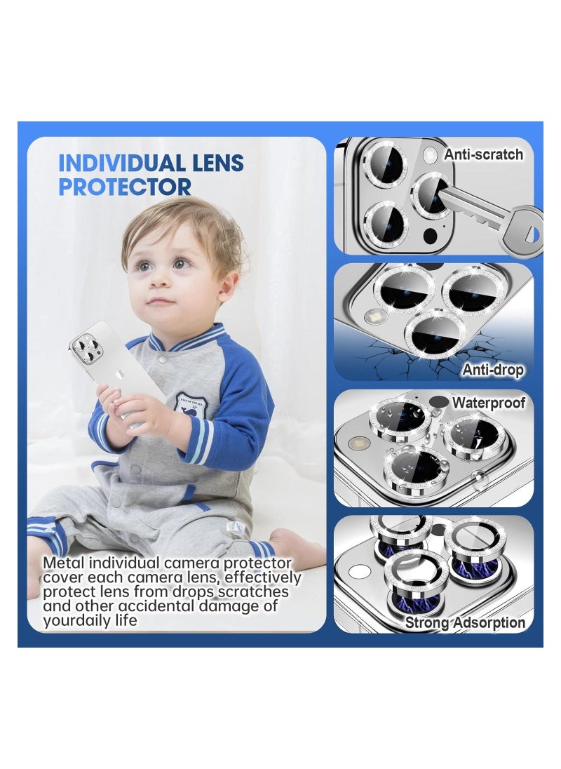 Raxoom iPhone 15 Pro - iPhone 15 Pro Max Camera Lens Protector, 9H Tempered Glass Camera Cover Screen Protector Metal Individual Ring for iPhone 15 Pro 6.1 inch iPhone 15 Pro Max 6.7 inch[Glitter] (White Tit - Image 3