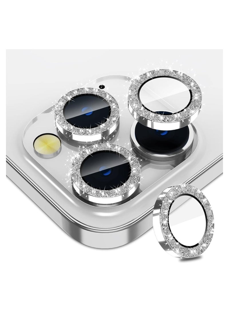 Raxoom iPhone 15 Pro - iPhone 15 Pro Max Camera Lens Protector, 9H Tempered Glass Camera Cover Screen Protector Metal Individual Ring for iPhone 15 Pro 6.1 inch iPhone 15 Pro Max 6.7 inch[Glitter] (White Tit - Image 1