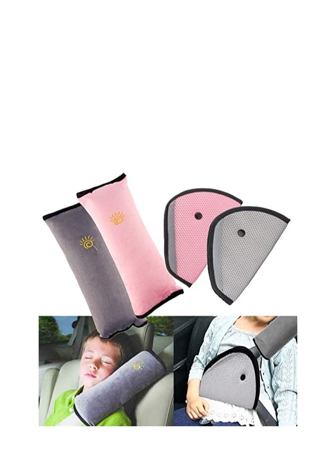 SYOSI MixColours Seat Belt Adjuster and Pillow with Clip for Kids Travel, Neck Support Headrest Seatbelt Pillow Cover & Seatbelt Adjuster for Child, Car Seat Strap Cushion Pads for Baby Short People Adult - Image 1