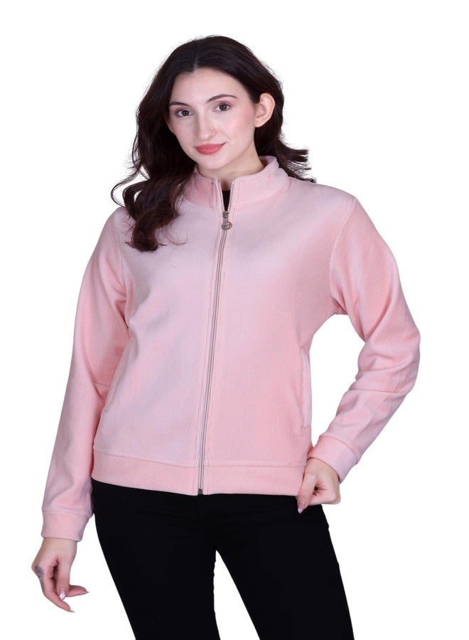 CUPID Woman's Full Sleeves Casual Regular Fit Fleece Winter Wear Lining Design Hooded Neck Sweatshirt with Pocket_Peach_L - Image 1