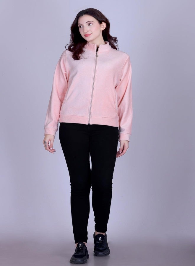 CUPID Woman's Full Sleeves Casual Regular Fit Fleece Winter Wear Lining Design Hooded Neck Sweatshirt with Pocket_Peach_L - Image 2