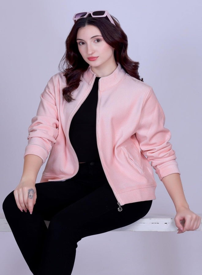 CUPID Woman's Full Sleeves Casual Regular Fit Fleece Winter Wear Lining Design Hooded Neck Sweatshirt with Pocket_Peach_L - Image 4