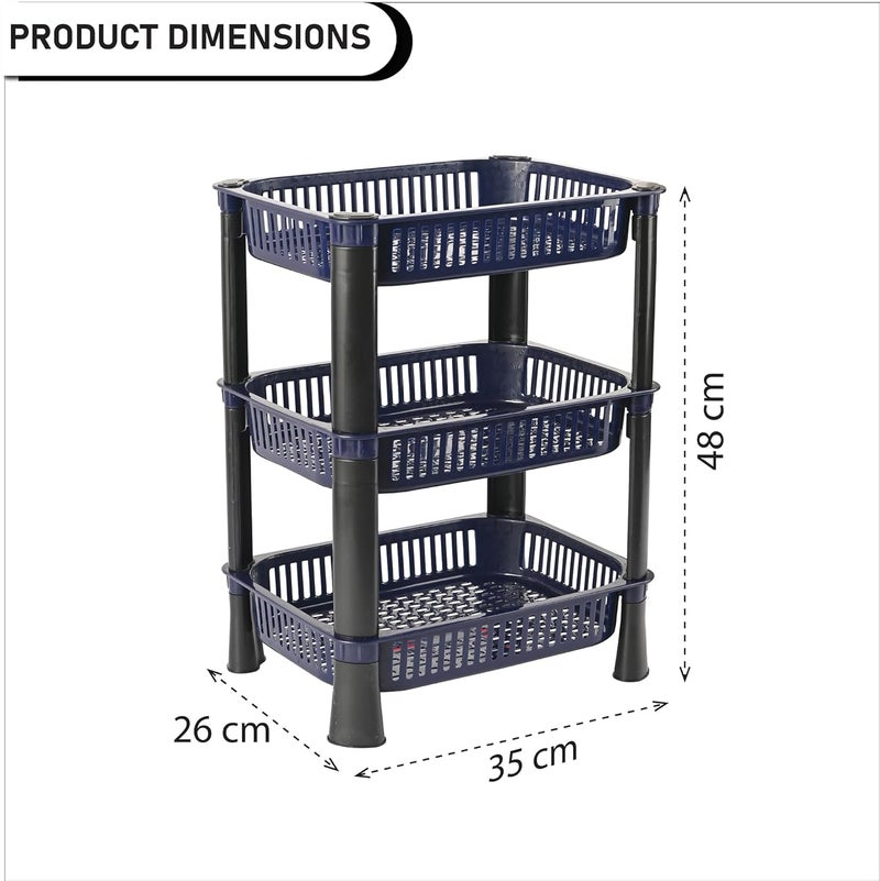 Kuber Industries 3-Tier Plastic Fruits & Vegetable Rack for Kitchen | Stackable Grocery Organiser for Kitchen | Onion Potato Basket | Ideal for Spices, Snacks & Pantry Items | Blue - Image 3