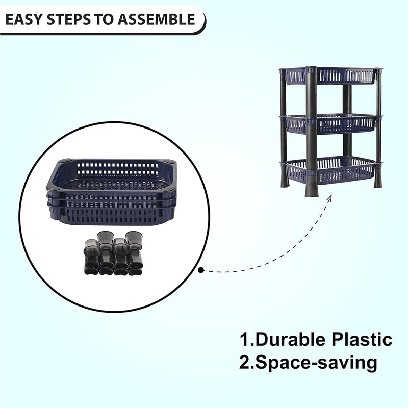 Kuber Industries 3-Tier Plastic Fruits & Vegetable Rack for Kitchen | Stackable Grocery Organiser for Kitchen | Onion Potato Basket | Ideal for Spices, Snacks & Pantry Items | Blue - Image 5