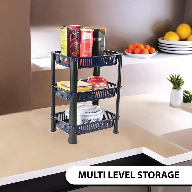 Kuber Industries 3-Tier Plastic Fruits & Vegetable Rack for Kitchen | Stackable Grocery Organiser for Kitchen | Onion Potato Basket | Ideal for Spices, Snacks & Pantry Items | Blue - Image 4