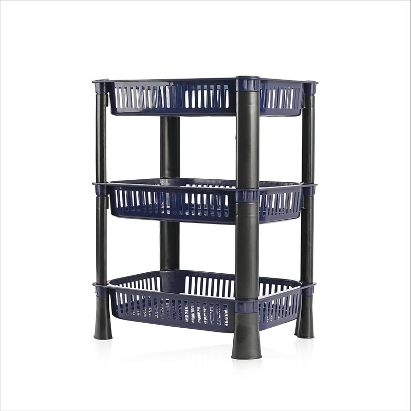 Kuber Industries 3-Tier Plastic Fruits & Vegetable Rack for Kitchen | Stackable Grocery Organiser for Kitchen | Onion Potato Basket | Ideal for Spices, Snacks & Pantry Items | Blue - Image 1