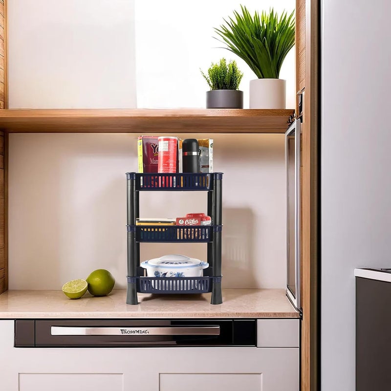 Kuber Industries 3-Tier Plastic Fruits & Vegetable Rack for Kitchen | Stackable Grocery Organiser for Kitchen | Onion Potato Basket | Ideal for Spices, Snacks & Pantry Items | Blue - Image 2