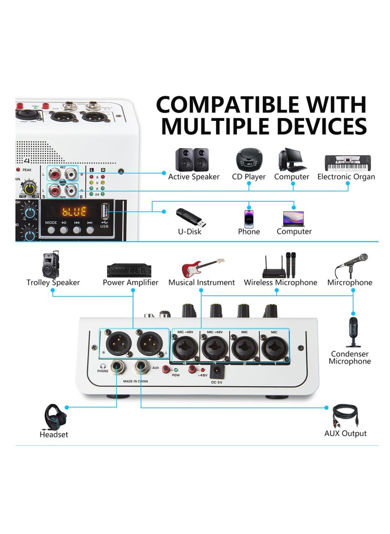 Generic - 6-Channel DJ Mixer Sound Board Console with 3-Band EQ, USB & Bluetooth Input, 48V Phantom Power, Ideal for Live Performance, Home Stage, Karaoke, and Online Streaming. - Image 1