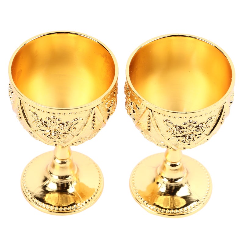 2 Pcs Wine Glass Exquisite 3D Relief Rose Flower Pattern Decorative Vintage Wineglass Gold - Image 3