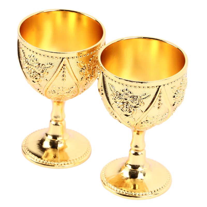 2 Pcs Wine Glass Exquisite 3D Relief Rose Flower Pattern Decorative Vintage Wineglass Gold - Image 2