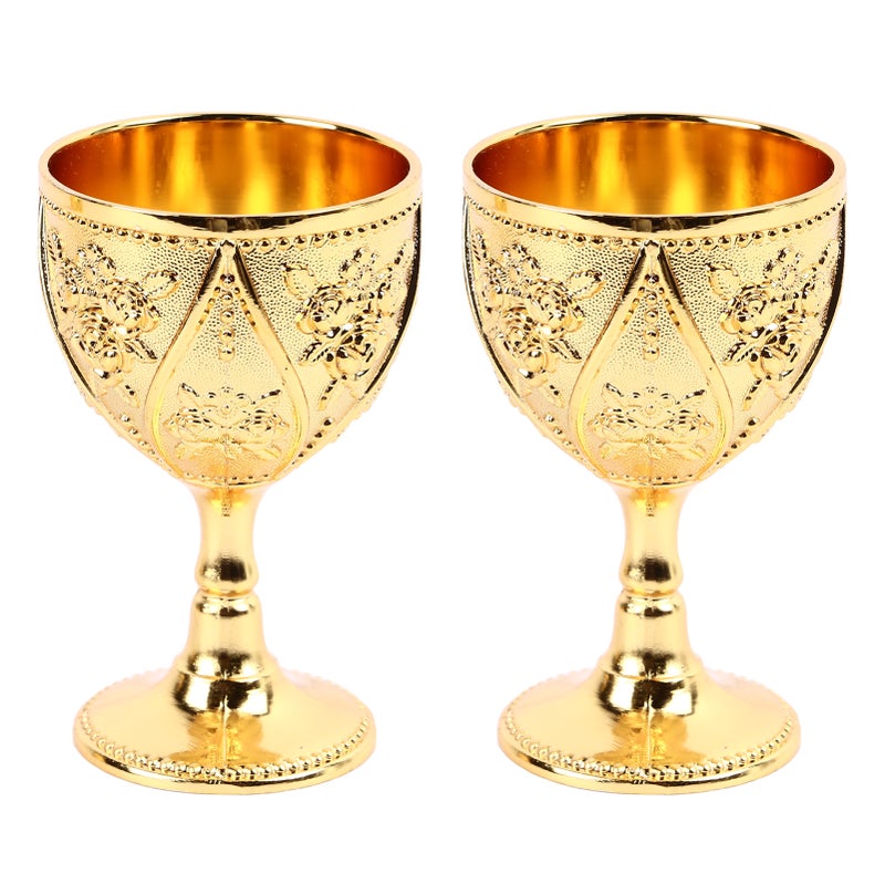 2 Pcs Wine Glass Exquisite 3D Relief Rose Flower Pattern Decorative Vintage Wineglass Gold - Image 1