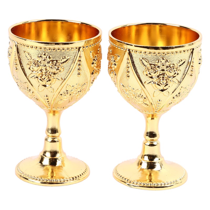 2 Pcs Wine Glass Exquisite 3D Relief Rose Flower Pattern Decorative Vintage Wineglass Gold - Image 4