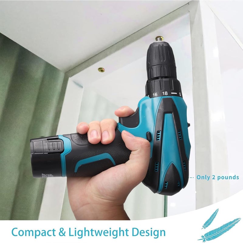 WEMART 12V Cordless Drill Set, Electric Drill With Battery And Charger, Home Power Drill, 3/8-Inch Keyless Chuck, 2 Variable Speed, 18+1 Position, Led Light And 24Pcs Accessories (Blue) - Image 3