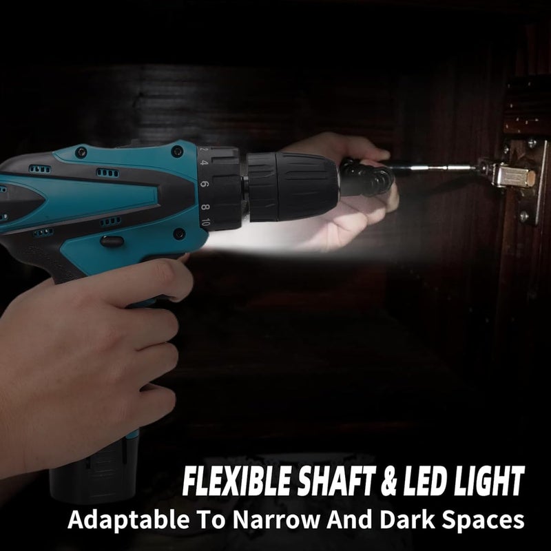 WEMART 12V Cordless Drill Set, Electric Drill With Battery And Charger, Home Power Drill, 3/8-Inch Keyless Chuck, 2 Variable Speed, 18+1 Position, Led Light And 24Pcs Accessories (Blue) - Image 5