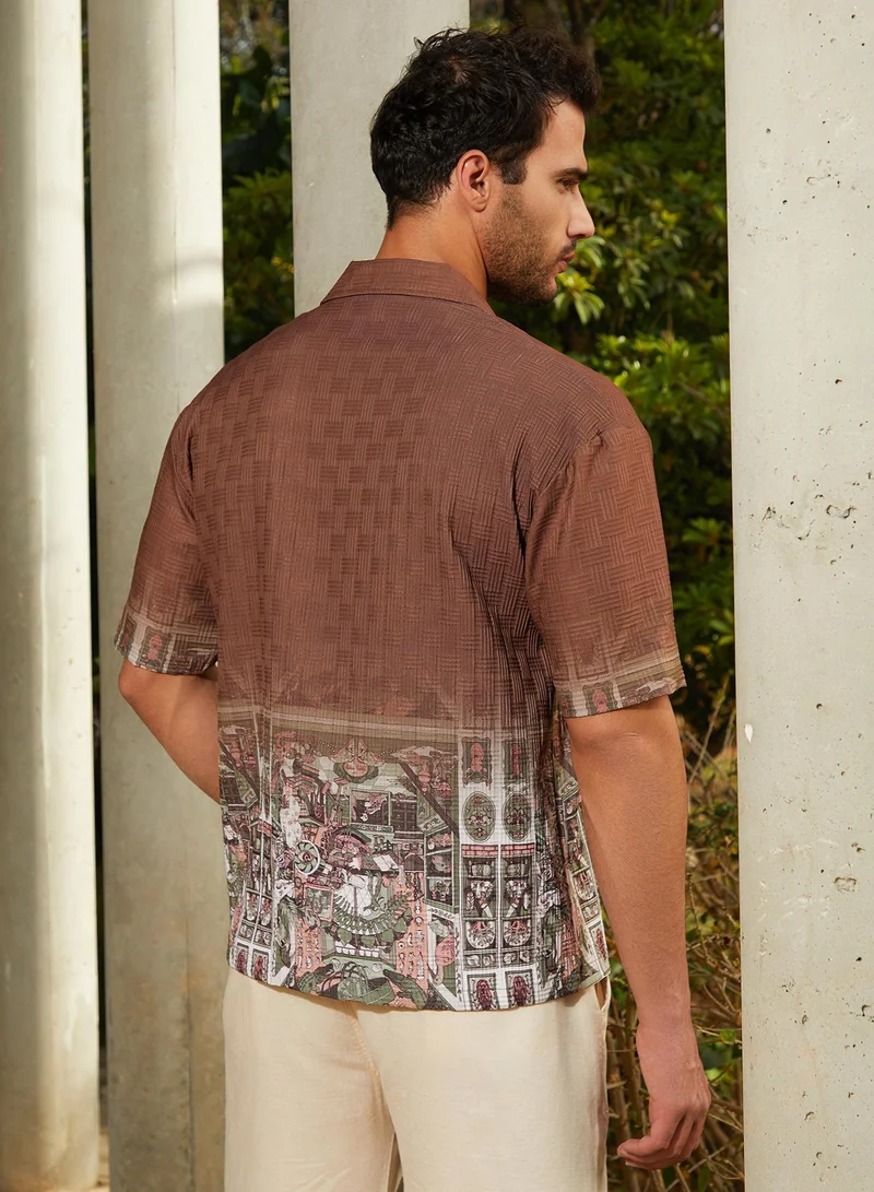 كامبوس سوترا Men's Ash Brown Indie-Ombre Oversized Shirt