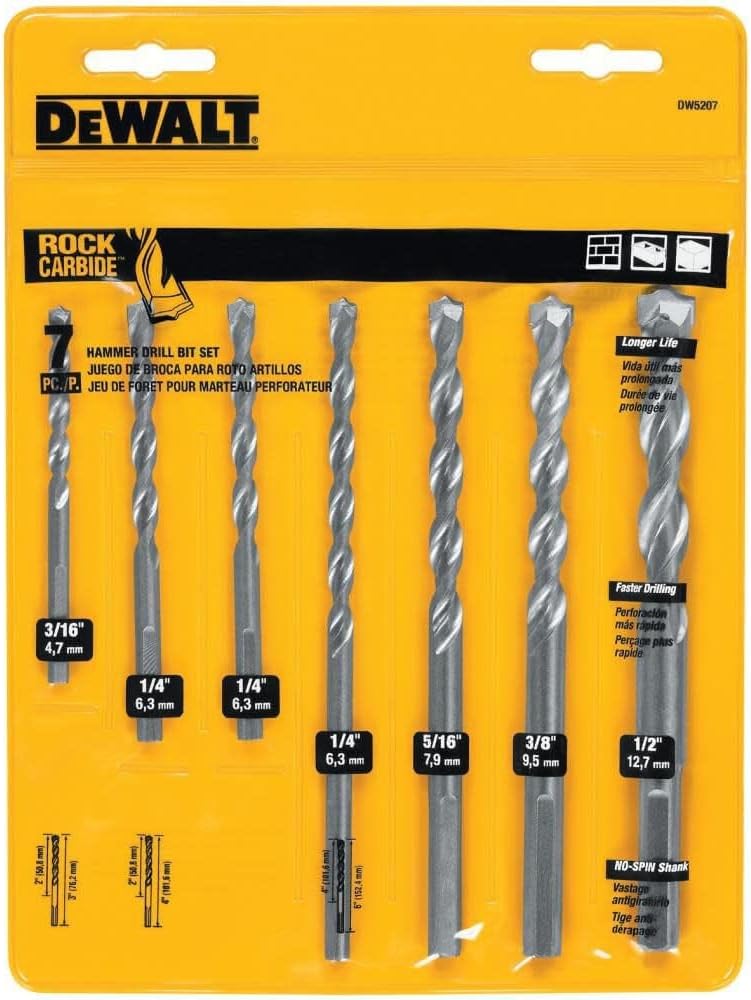 DEWALT Masonry Drill Bit Set Percussion Concrete Block 7Piece DW5207 - Image 3