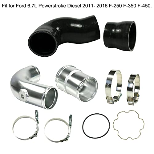 MOCW مجموعة أنابيب التبريد الجانبية الباردة MOCW 3.5 بوصة وترقية الأكمام متوافقة مع فورد 6.7L باورستروك ديزل F-250 F-350 F-450 من 2011-2016، فضي - Image 2