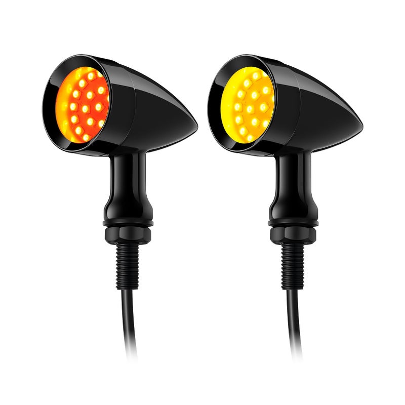 PBYMT Rear Motorcycle Turn Signals Led Brake Tail Light Bullet 24 Leds Blinker Indicator Amber Red Compatible For Honda Yamaha Suzuki Kawasaki Harley Chopper Bobber Dynagloss Black