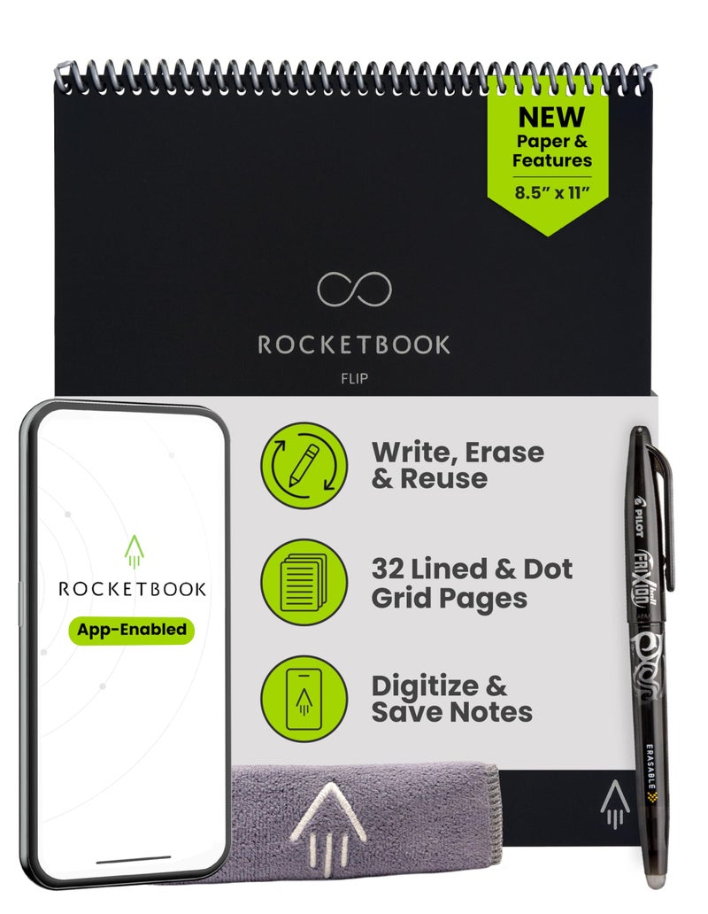 Rocketbook Flip Reusable Smart Notepad, Top Bound Spiral Notebook Lined and Dotted Pages Letter Size 8.5x11, Premium, Black (Pack of 1) - Image 1