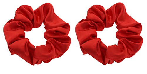 ZOONAI Women Teen Girls Satin Scrunchies Hair Accessories Elastic Hair Ponytail Holder Hair Tie - Set of 2 (Red) - Image 1
