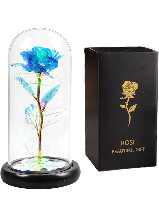 The Bros Artificial Flower Rose, Rose Flower in Glass Dome, LED Light Forever Rose Birthday Gifts for Women Mom Grandma Wife, Galaxy Glass Rose Crystal Flower, Unique Gifts for Mother's Day - Image 1