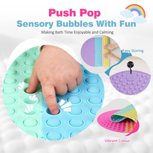 Joiyota Silicone Push Pop Bath Mat for Kids, CPC Certified Non-Slip Rainbow Bathtub Mat with Suction Cups, Sensory Bath Toy for Toddlers (33x17.3-Rainbow) - Image 3