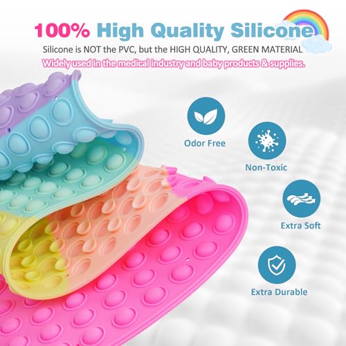 Joiyota Silicone Push Pop Bath Mat for Kids, CPC Certified Non-Slip Rainbow Bathtub Mat with Suction Cups, Sensory Bath Toy for Toddlers (33x17.3-Rainbow) - Image 5