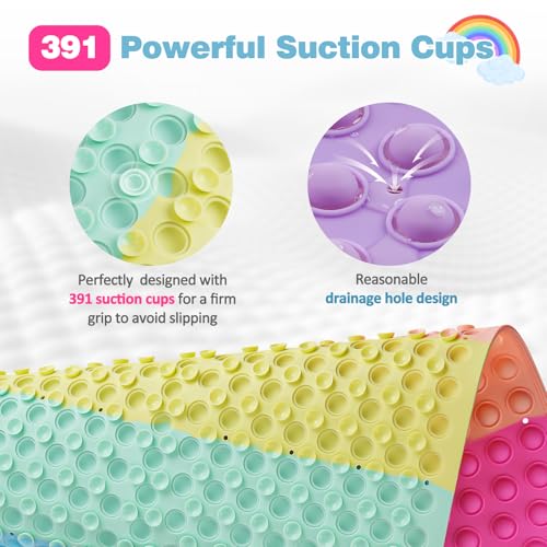 Joiyota Silicone Push Pop Bath Mat for Kids, CPC Certified Non-Slip Rainbow Bathtub Mat with Suction Cups, Sensory Bath Toy for Toddlers (33x17.3-Rainbow) - Image 2