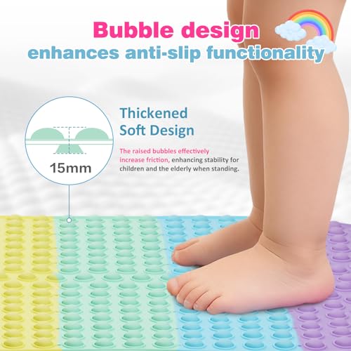 Joiyota Silicone Push Pop Bath Mat for Kids, CPC Certified Non-Slip Rainbow Bathtub Mat with Suction Cups, Sensory Bath Toy for Toddlers (33x17.3-Rainbow) - Image 4